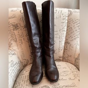 Ralph Lauren Size 9 1/2 Chocolate Brown Leather Knee-High Buckled Riding Boots